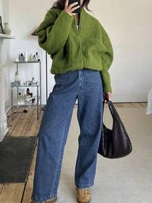 New Fashionable Loose Casual Jacket For Women, Y2K Style Stand Collar With Hidden Buttons, Autumn/Winter - màu xanh lá - Xem 3