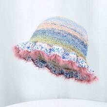 1 Pc Rainbow Oil Painting Gradient Knitted Woolen Hat With Warm Plush Fisherman'S Hat - 黃色 - 查看 4