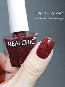 REALCHIC 10毫升/瓶，深红色反光闪粉水性指甲油，快干，持久，可撕拉，适合女性和女孩的美甲艺术，新年礼物 - 酒紅色 - 查看 6