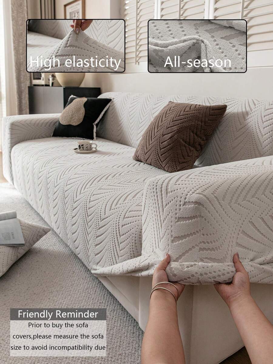 1 chiếc bọc ghế sofa màu be trơn, chất liệu jacquard, co giãn, che phủ toàn bộ, phong cách tối giản, thân thiện với thú cưng, chống trượt, chống bẩn và chống trầy xước, phù hợp cho mùa xuân, hè, thu và đông, có thể giặt máy, dùng để trang trí nhà cửa dịp lễ và năm mới.