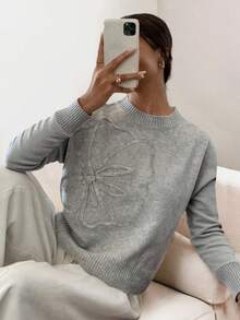 Maglione da donna Freeform, adatto per autunno/inverno, stile di moda minimalista, casual business, elegante per resort, caldo e versatile, effetto snellente, stile coreano - Grigio - Visualizzare 4