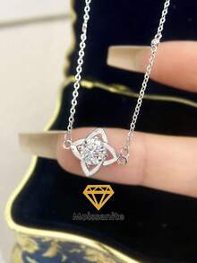 1 pieza Brazalete de plata de ley 925 con 1ct de diamante moissanita de cuatro garras, brazalete de boda, brazalete de compromiso, joyería de lujo para regalos de niñas, mujeres y aniversario - Plateado - Ver 1