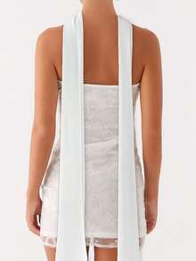 Women Summer Mini Bandeau Dress Sleeveless Off Shoulder Flower Embroidery Tube Top Dress With Scarf - White - View 2