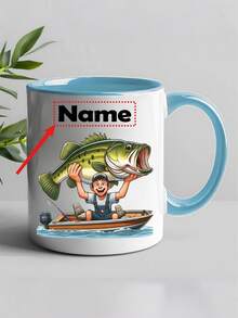 Spersonalizowany kubek wędkarski – z niestandardową nazwą/tekstem, zabawny kubek wędkarski z motywem skaczącej ryby – izolowany ceramiczny kubek do kawy z czarnym uchwytem – idealny prezent dla wędkarzy, rybaków, miłośników kawy i herbaty – na urodziny, Dzień Ojca, Boże Narodzenie – dostępny w 7 kolorach – można myć w zmywarce – nie wymaga montażu – zabawna pamiątka z wyprawy wędkarskiej