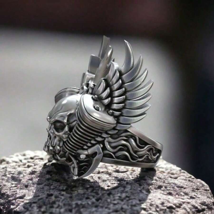 Mythological Demon Skull Ring For Men - Bold Vintage Gothic Jewelry, Statement Of Power - Bạc - Xem 1