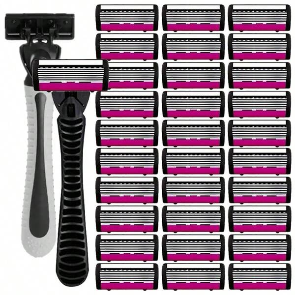 طقم ماكينة حلاقة يدوية متعددة الطبقات، بطراز أوروبي وأمريكي، مناسب للرجال والنساء، يوفر تجربة حلاقة ناعمة مع شريط مضاد للانزلاق، قابل للاستخدام في 10 مناسبات، أداة أساسية للحلاقة اليومية وإزالة الشعر