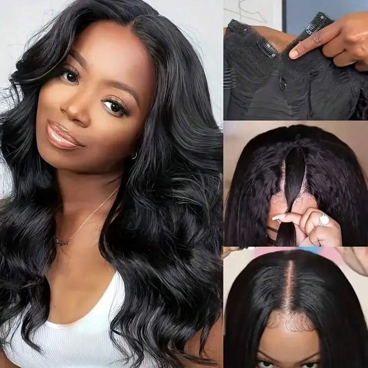 Tyle Women'S V-Part Body Wave Wig - 200% Density Rose Net Cap, Brazilian Human Hair, Easy Install Machine-Made Festive Wig, Multiple Lengths Available, - Upgrade V Part Wigs - Natural Black - 查看 9