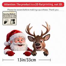 Christmas Fence Peeker Decorations Funny Peeking Reindeer Santa Yard Sign Cute Outdoor Xmas 2D Fence Art Ornament For Holiday Winter Lawn Decor Christmas Decorations Home Christmas Gifts Christmas Decor