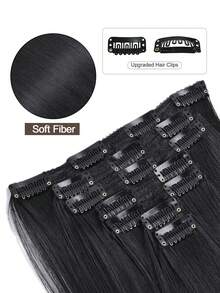 Extensii de păr sintetice lungi și drepte cu clips, 22 inch, 16 clipsuri, 220 g, clipsuri în perucă pentru temperaturi ridicate, pentru femei - Multicolor - Vizualizare 5