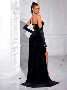 ADYCE 女士优雅纯色心形领连体衣，腰部系带，前开衩露背设计，适合正式晚宴、婚礼、舞会、返校节、约会之夜、正式晚会、生日派对、节日派对、家庭聚会等场合。（不含手套）