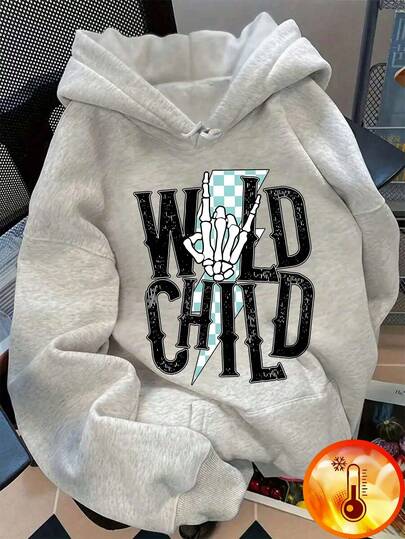 1pc Young Boy Casual Skull & Finger Print Pullover Hoodie Sweatshirt, Inspirational Outfit For Future Leaders, Thermal Lined, Autumn/Winter