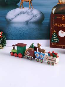 1 件木制平顶 4 节微型圣诞火车装饰、节日派对和桌面装饰（礼品盒包装）、圣诞节