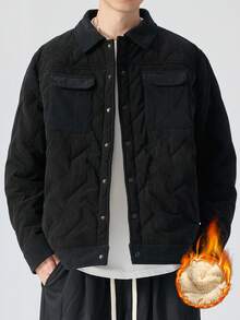 加大码保暖加厚灯芯绒开衫外套，适合冬季穿着 - 黑色 - 查看 3