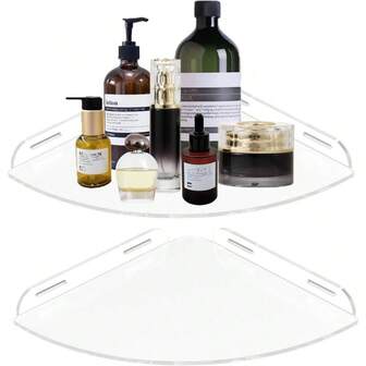 Acrylic Corner Shelves, Adhesive Shelf, Shower Caddy Organizer Bathroom Storage Home Decor, Shower Shelf, RustProof, No Drilling Wall Mounted Bathroom Shelves 8.5 Inch 2 Set