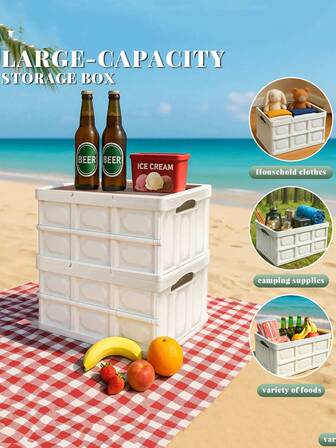 Foldable Picnic Basket Set, Outdoor Storage Box With Lid, Collapsible Storage Box For Picnic, Camping, Household Organization, Suitable For Outdoor, Camping, Picnic, Car Trunk Storage