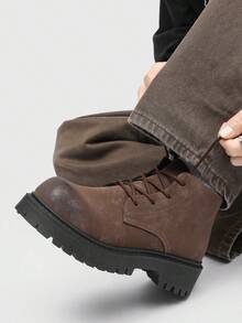 Fashionable High-Top Men's Boots, Thick Sole, Anti-Slip, Vintage Casual Style, Ankle Boots For Plus Size Men, Winter Outdoor