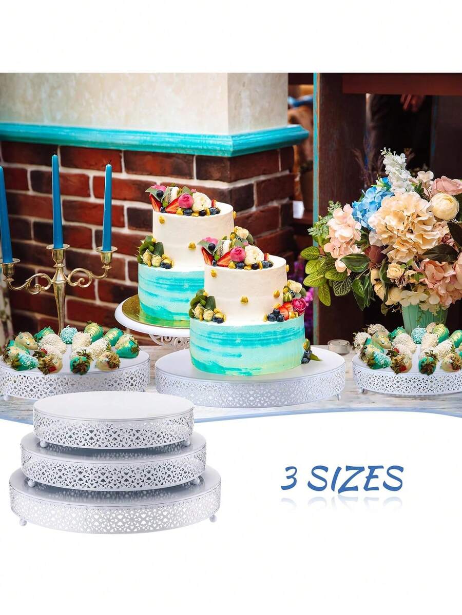 3-Piece Cake Stand Set Round Metal Cake Stands Dessert Display Cupcake Stands, Gold - 白色 - 查看 1