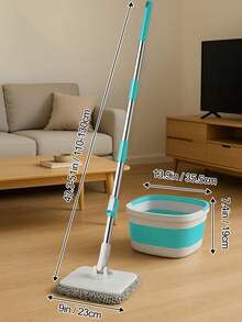 Flat Floor Mop And Bucket Set, Foldable Spin Mop For Floor Cleaning & Square-Head Collapsible Bucket, Bathroom Cleaning Mop, Spin Mop With Adjustable Handle - Wet And Dry Use, Ideal For Hardwood, Tile, And Marble Floors, Household Essentials, Blue, Green - 綠色 - 查看 2