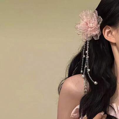 前髪クリップ 浴衣 髪飾り ヘアアクセサリー パール リボン 花 可愛い ヘアクリップ ヘアアクセサリー 適切な 和風 和装 成人式 結婚式 七五三 花火大会 卒園式 おしゃれ 少女 レディース 洋装兼用 日常使用