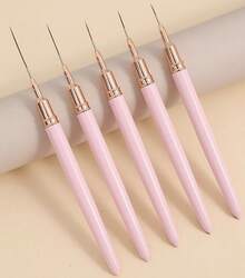 5 Pieces Pink Nail Art Brushes Extra Fine Brush French Manicure Stripe Nail Art Painting Brush Set, Gel Nail Line Brush Set And Drawing Line Brush For Nail Salon, Back To School, School Supplies - Pink - View 5