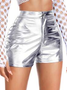 Pantalones cortos tipo culotte, pantalones de rave de piel sintética, pantalones de talle alto de talla grande. Un RAUM para el Día de San Valentín - Plateado - Ver 1