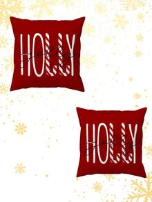 2pcs Christmas Candy Series Polyester Plush Pillow Case, Sofa Cushion Cover - Red - View 13