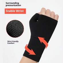 1 Pair High Elastic Compression Palm & Wrist Support, Tendon Sheath Joint Sprain Prevention Wrist Guards, Outdoor Fitness Cycling Compression Half Finger Gloves - Multicolor - View 6