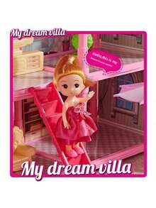 Maison de poupée château charmante de princesse - Résine ABS multicolore avec des lumières scintillantes, style villa sur plusieurs étages avec toit et escaliers décorés, cadeau d'anniversaire ou de Noël idéal