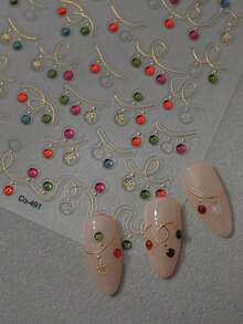 1 pieza Pegatina de uñas de Navidad con caramelo rojo en relieve 5D, Decoración de uñas autoadhesiva e impermeable DIY - Multicolor 2 - Ver 6