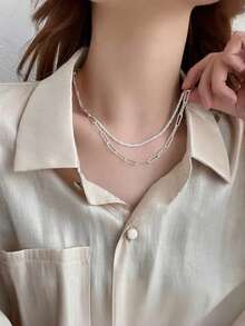 Women's Double Necklace - Two-Layer Design Gold And 925 Silver Plated, Minimalist And Elegant Style - Gold - View 4