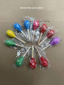 1/4/12 件 4.72 英寸迷你木制沙球，手摇铃摇铃沙锤，适用于音乐派对、生日派对、狂欢节（颜色图案随机） - 彩色 - 查看 8