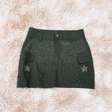 Women's Cargo Skirt With Star Rhinestone Shine - 軍綠色 - 查看 3