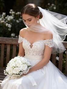 1 件装 满天星玫瑰新娘婚礼花束、新娘白色花束、婚礼人造花束、伴娘花束（配丝带）、情人节、装饰珍珠蕾丝网状玫瑰花束