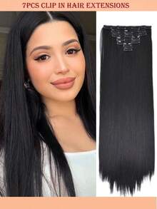Extensii de păr sintetice lungi și drepte cu clips, 22 inch, 16 clipsuri, 220 g, clipsuri în perucă pentru temperaturi ridicate, pentru femei - Multicolor - Vizualizare 3