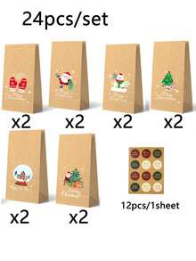 24 pezzi/set Sacchetti di carta per regali di Natale, sacchetti per confezioni regalo di Natale, sacchetti per imballaggio di cibo al forno, sacchetti per confezioni di mele di Natale, decorazioni natalizie, adatti per feste di vacanze, sacchetti decorativi per souvenir, celebrazioni di vacanze, forniture per confezioni regalo per feste - Multicolore - Visualizzare 14