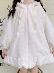 Kawaii Y2K Bunny Ear Hoodies For Women Fleece Lined Fuzzy Rabbit Anime Cosplay Sweatshirt Cute Jacket Coat, Thanksgiving Outfit - 白色 - 查看 7