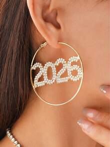1 Pair Fashionable Classic Simple Rhinestone 2026 Geometric Round Pendant Earrings, Versatile Gift For New Year Party