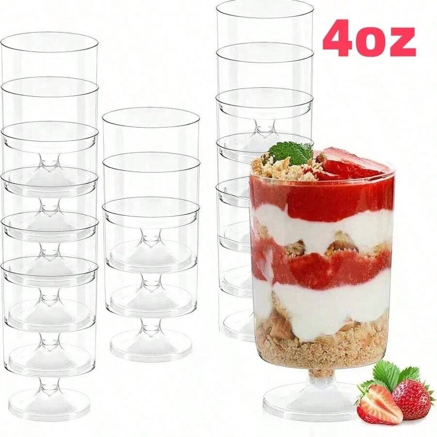 10/20/40/120pcs Dessert Cups, 120ml/4oz Round Transparent Dessert Cups, Reusable For Wedding Party DIY Desserts, Pudding, Mousse, Appetizers, Cakes - Transparent - View 1