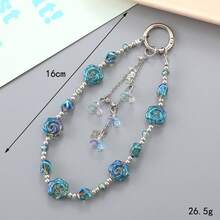 Korean Style Iridescent Rose Short Phone Chain For Women, Elegant Bell Flower Pendant Bag Charm,  Handcrafted Multi-Purpose Hanging Accessory, Stylish Mobile & Purse Ornament, Fashionable Girly Daily Use Phone Strap - Mặt dây chuyền hoa kèn K4878 màu xanh đậm - Xem 2