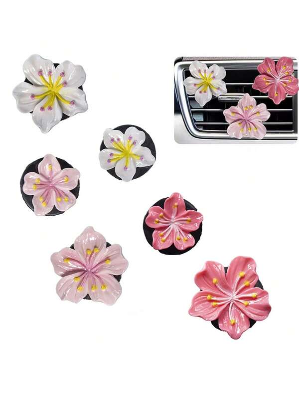 2 Stücke Hellpfirsich Blüten & Kirschblüten Auto Lufterfrischer Lüftungsclip, erfrischender Duft (inklusive 4 Duftnachfüllungen)