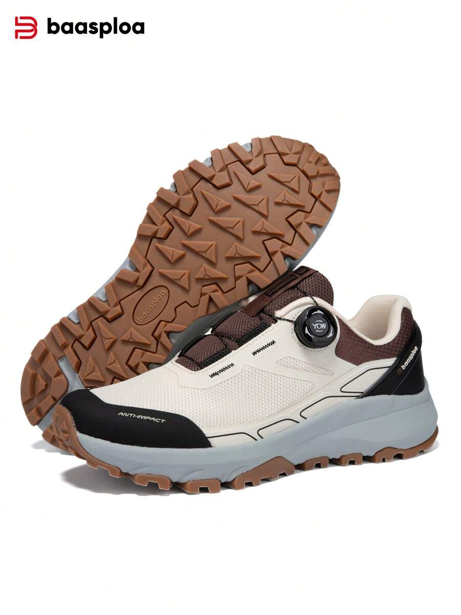 baasploa Men's Steel Toe Safety Shoes, Men's Work Sneakers, Rotary Button, Easy On/Off Work Safety Boots, Breathable Work Sneakers, Men's Boots, Size 41-45