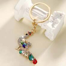 Luxury Peacock Keychain Bag Charm For Women, Korean Style Elegant Rhinestone Crystal & Glass Pendant, Fashionable High-End Handbag Accessory, Glamorous Gift - 金色 - 查看 4