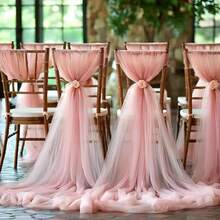 5件/2件套优雅雪花婚礼椅背装饰，半透明薄纱，花卉图案 - 适用于婚礼、派对、教堂和浪漫装饰；绝佳礼品之选 - 彩色 - 查看 3