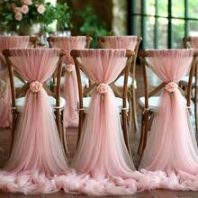 5件/2件套优雅雪花婚礼椅背装饰，半透明薄纱，花卉图案 - 适用于婚礼、派对、教堂和浪漫装饰；绝佳礼品之选 - 彩色 - 查看 6