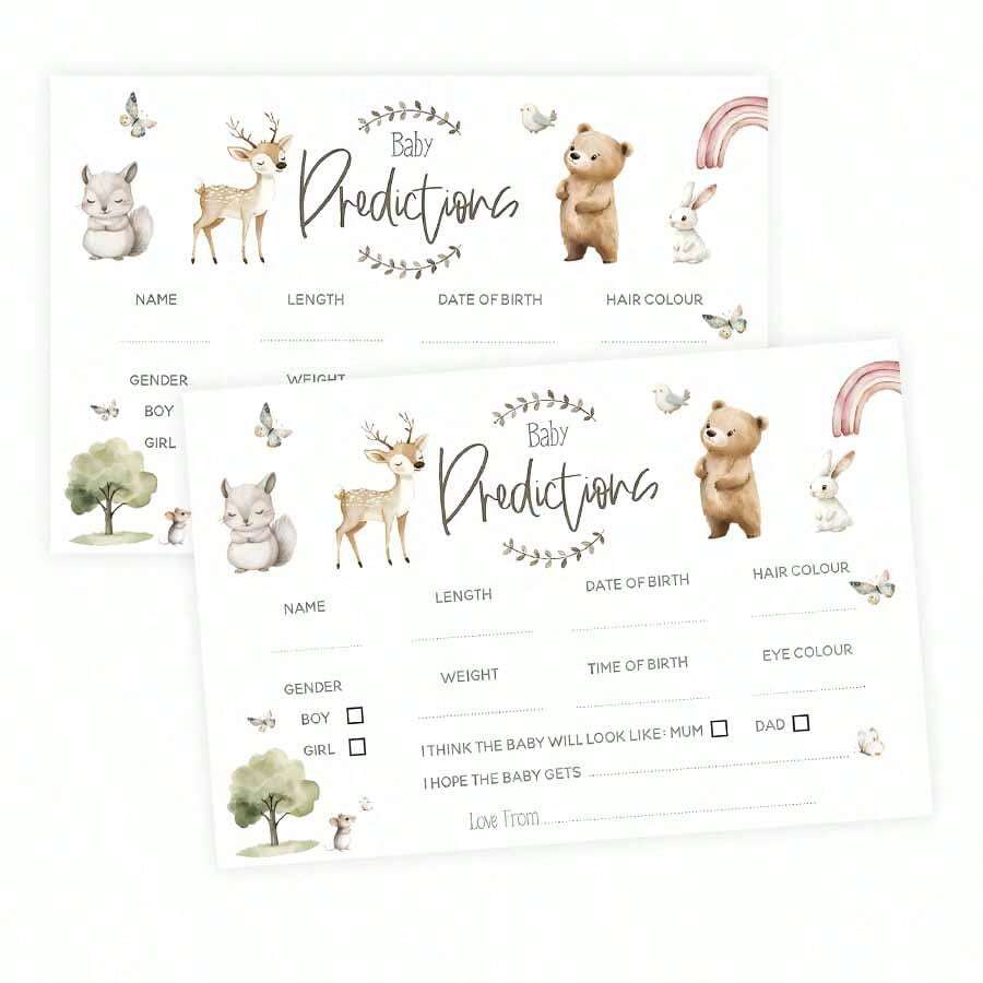 Geschlechtsneutrale Baby-Shower Wildtier-Vorhersagekarten, Baby-Shower Partyspiel geeignet für Jungen oder Mädchen, Tier-Thema
