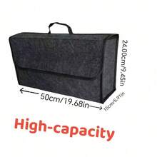1pc Foldable Car Trunk Storage Organizer Bag, Gray Felt Material With Handle And Multiple Compartments, Portable Design For Tools, Bottles, Auto Accessories, Fits Most Vehicles - Black - View 3