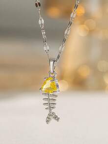 1pc Adjustable Necklace With Cute Shiny Pink Goldfish & Clownfish Pendant