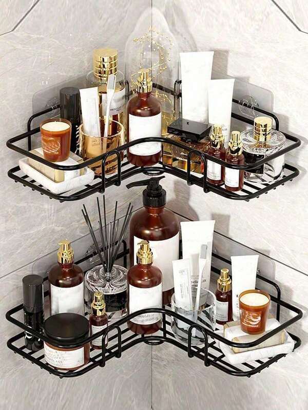 1pc Bathroom Triangular Shelf, Shower Caddy, Kitchen Storage Rack, No Drilling Required