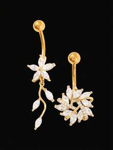 1-2枚优雅立方氧化锆花朵造型肚脐环，适合女性日常佩戴、约会、派对等场合。 - 彩色 - 查看 11