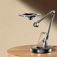Durable Iron Adjustable Metal Phone & Tablet Stand With Ergonomic Design & Secure Grip - Multi-Angle Desktop Holder With Sturdy Base, Sleek Black Finish For Live Streaming, Video Recording, Online Classes, Vlogging, Selfie Sticks & Tripods - Heavy-D - 黑色 - 查看 6